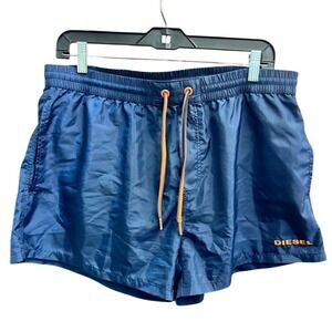 Diesel Men Navy Blue Swim Trunks Shorts Elastic Waist Drawstring Pockets Size XL